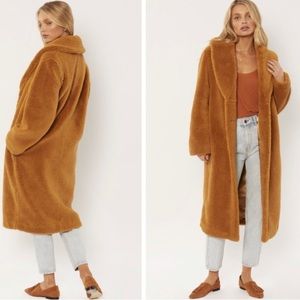 NWT Amuse Society Bekah Faux Sherpa Longline Teddy Jacket in Warm Amber Size S
